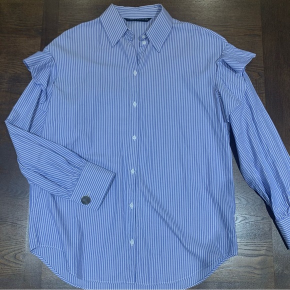 NWOT Zara Blue & White Pinstripe Button Down Shirt - Picture 5 of 5